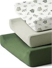 Coreeky 3 Pack Muslin Changing Pad Covers for Girl, Boy, 100% Soft Cotton Changing Table Cover, Breathable Baby Nursery Diaper Chang Pad Sheets