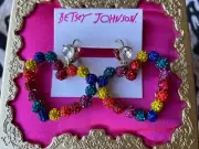 Betsey Johnson Rainbow Multicolor Fireball Resin Crystal Heart Earrings SPARKLY