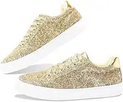 [Jeekopeg] Glitter Sparkly Fashion Sneakers Shoes Shiny Casual Shoes Bling Sequin Concert Low Cut Lace up Shoes