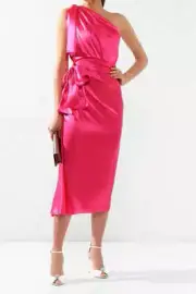 Dolce & Gabbana Dress Pink Fitted Cut One Shoulder Midi Dress