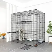 Large Cat Cage Metal Wire Enclosure Indoor DIY Kennels Crate Exercise Place Detachable Kitten Enclosure (L - 59" L x 39" W x 59" H)
