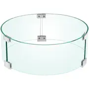 Fire Pit Wind Guard, 17 x 17 x 6 Inch Glass Flame Guard, Round Glass Shield, 1/4-Inch Thick Fire Table, Clear Tempered Glass Flame Guard, Aluminum Alloy Feet for Propane, Gas,