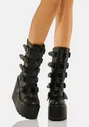 [Y.R.U.] Black Dune X Buckle Boots