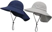 [DEARMAMY] 2pcs Boys and Girls Outdoor Sun Hat Bucket Hat Breathable Fisherman Hat Cotton for Beach Dark Blue Grey