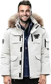 [SOGA] abbee White Winter Fur Hooded Down Jacket Stylish Lightweight Quilted Warm Puffer Coat