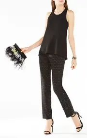 NEW BCBG MAX AZRIA BLACK ELAYNE FRINGE BACK TOP LMQ1V341/S583 SZ XS