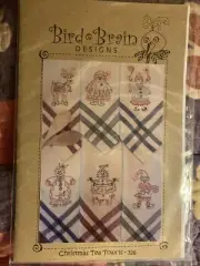 Bird Brain Designs Christmas Tea Towels Pattern Reindeer Santa Snowman-Model 326