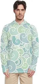 [GuoChe] Mens Hoodie Sun Protection Long Sleeve UV Rash Guard with Hood UPF 50 Mens Sun Shirt Swirls Light Pastel Bright