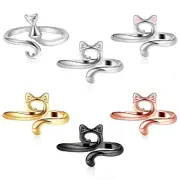 6Pcs Cat Ears Crochet Ring Adjustable Knitting Crochet Loop Rings Cat Yarn Gu...