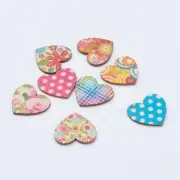 Wood Hearts Set Printed Assorted Lot Valentine's Mix Jewelry Supplies Cabochons