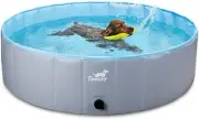 Foldable Dog Pool Slip-Resistant Kiddie Pool Portable PVC Pet Small 31.5" Gray