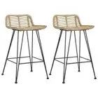 2x Natural Rattan Bar Stools Kitchen Dining Counter Chairs Barstool Set