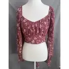 Altar’d State Women’s NWT Mauve Floral Puff Sleeve Crop Top - XL