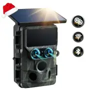 Trail Camera Solar Powered - Dual Lens 60MP 4K 30FPS WiFi Bluetooth Game Came...