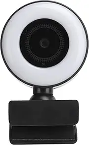Full HD 1080p Streaming Webcam, Webcam with Built-in Microphone and Adjustable Ring Light, Face Cam for Broadcasting, Gaming, Live, Video Calling and Recording