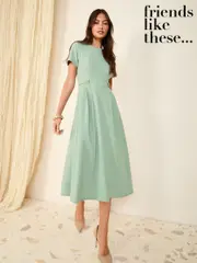 Friends Like These Green Tab Detail Short Sleeve Midi Tailored Dress (F35118) | $104