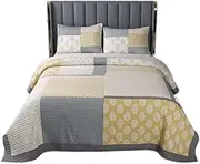 Bohemian Quilt Set Full Queen Size Boho Striped Printed Bedding Bedspread Coverlet Set for All Season Lightweight Cotton Quilt Set Full Queen 3 Pieces (Color : A, Size : King 240x270cm-94x106)