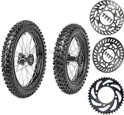 YC Yier 12mm Complete Set 60/100-14 & 80/100-12 Dirt Bike Tire Wheels - Front and Rear Tires, Rims, Tubes,Sprocket,Brake Discs for Motocross Off-Road Pit Bike Apollo Taotao 110cc 125cc CRF50 70 KX65