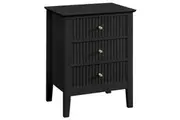 Issey Modern Wooden Bedside Nightstand Side Table Fluted 3-Drawers - Black
