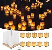 10Pack 6”Paper Floating Candle Lantern,Wooden Water Lanterns with Candles,Outdoor Patio Decor for Pool Parties,Wedding,Memorials,Garden… (Lanterns, with Candles)