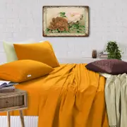 Elan Linen 100% Egyptian Cotton Vintage Washed 500TC Mustard 50 cm Deep Mega Queen Bed Sheets Set