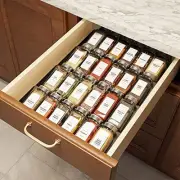 Spice Drawer Organizer with 24 Spice Jars, 378 White Minimalist Spice Labels,