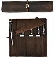 LEATHER VILLAGE Genuine Leather Knife Roll Bag – Professional Chef Carrying Case, Durable Sheath Holder, Cooks & Culinary Tools Organizer, Portable Travel Storage with 4 Slots & Zipper - Rustic Brown
