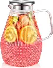 Glass Pitcher, veecom 80oz Glass Pitcher with Lid and Spout, Large Glass Water Pitcher for Juice, Lemonade and Hot&Cold Beverage, Iced Tea Pitcher for Fridge, Heat Resistant Glass Carafe with Brush