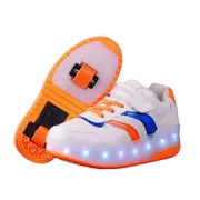 Nevenka Kids LED Roller Skate Shoes Boys Girls Sneakers with Double Wheel-CD906-White