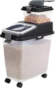 Mighty Tuff 3 Piece Airtight Dog Food Storage Container, Up to 36 lbs, with 5 lbs Dog Treat Container and Portion Scoop – BPA Free Airtight Pet Food Bin on Wheels