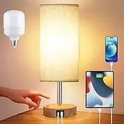 Touch Lamp, with USB A+C Charging Ports, Bedside Lamp, Dimmable. Bed Side Table Lamp, with Linen Shade, Suitable for Living Room, Dormitory, Home, Office (Including Led Bulbs) (White)