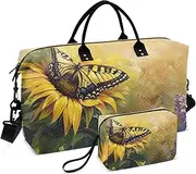 [ZRYSMY] Sunflower Yellow Butterfly Lavender Duffel Bag for Traveling, Travel Bag Gym Bag, with Multiple Interior Pockets Shoulder Weekender Bag for Women Men with Toiletry Bag 20.5L x 1.9W x 13.8H