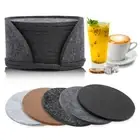 10Pcs Felt Coaster Super Absorbent Drink Round Cup Mat Coasters w/ Stand Holder