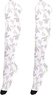 [Caihoyu] Over Knee High Socks for Women Casual Extra Long Soccer Socks Above Knee High Socks for Proms Handdrawn Lavender Flowers Pattern, Handdrawn Lavender Flowers Pattern
