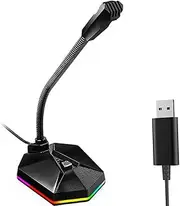TSP201 Desktop Capacitive Microphone USB Noise Reduction Computer Microphone with Light Effect for Gaming Live Streaming​​ Black One Size