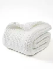 YnM Chunky Throw Blanket, Medium-Weight, Hand Knitted, Skin Friendly, Ventila...