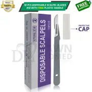 10 Pcs Sterile Surgical Blades #10 With FREE Plastic BP Scalpel Handle Dental