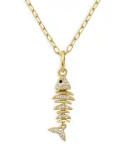 Aqua Pave Fish Pendant Necklace in 18K Gold Plated Sterling Silver, 16-18 - Exclusive
