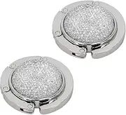 TANOSII Foldable Purse Hook Floding Handbag Hanger Bling Rhinestone Bag Holder for Table Desk 2 PCS White