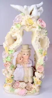 Arch Wedding Cake Topper Bride Groom White Pink Purple Green Roses Doves Hearts