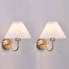Gold Wall Sconces Sets of 2, Pleated Fabric Wall Lamp Bedside Wall Light Bathroo