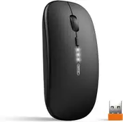INPHIC Wireless Mouse, 2.4G Silent Rechargeable Ultra Slim USB Portable Mouse, 1600 DPI & 400mAh Battery with Visible Level for Laptop PC Computer & MacBook (LED-Black)