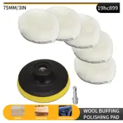 5PCS 3" Buffing Polishing Pad Wool Wheel Mop Kit For Car Polisher Drill Adapter