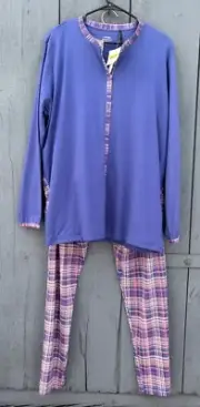 NWT CALIDA of Switzerland Pajamas (L) Naturally Me Set Blue Violet Red Plaid