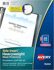 Avery Secure Side-Load Sheet Protectors, Heavy Gauge, Letter Size, Diamond Clear, 25 per Pack (76001)