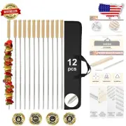 Heavy-Duty 24-Inch Stainless Steel Kabob Skewers with Wooden Handles - 12 Pcs