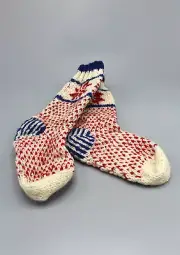 Pure Woolen Red White Blue Mix Snow Flake Pattern Children Knee High Socks