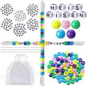 Ferreve He is Risen Cross Craft Kit, Make 24 Religious Easter Beaded Ornament Christian Craft Gift, Include 700 Colorful Pony Beads, 216 Letter Beads, 48 Chenille Stems for School DIY Decor