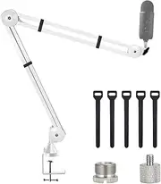 BOMGE Microphone Boom Arm Mic Stand Adjustable Clip Studio Suspension Scissor Arm Mount for Blue Snowball, ICE, Blue Yeti,Radio Broadcasting and Game (white)