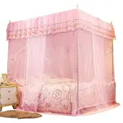Luxury Princess Style Bed Canopy Net Three Side Openings Breathable Mesh Netting Pink White Polyester Bed Curtain for Girls Women Bedroom Decor Size S M L (150 * 200 * 200)